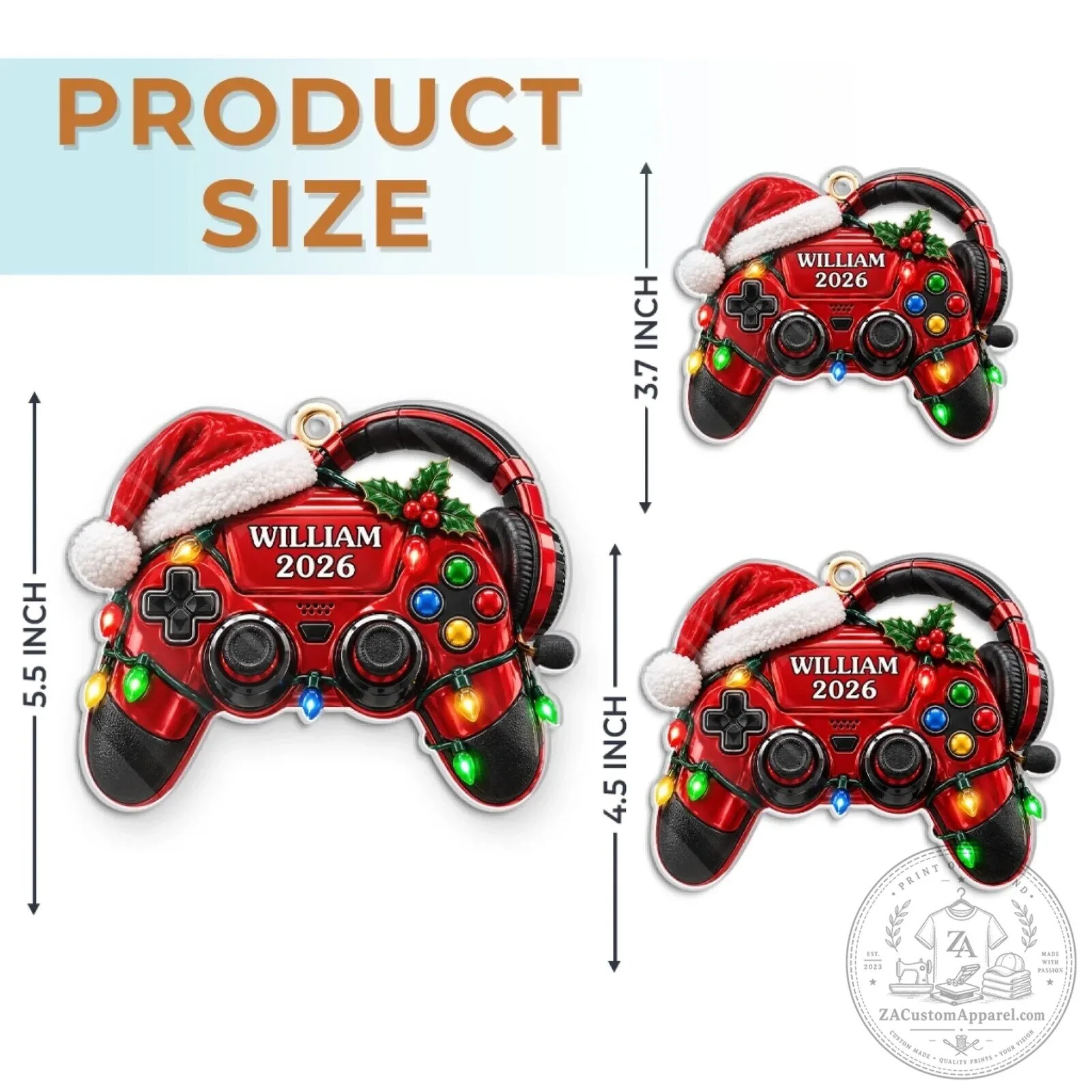 Personalized Gamer Controller Christmas Tree Ornament with Santa Hat and Lights 10 Personalized Gamer Controller Christmas Tree Ornament with Santa Hat and Lights