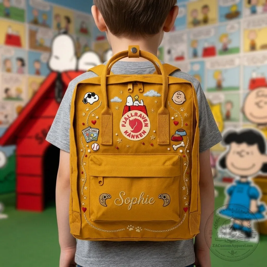 Snoopy Peanuts Cartoon Character Embroidered Fjallraven Kanken Backpack 5 Snoopy Peanuts Cartoon Character Embroidered Fjallraven Kanken Backpack