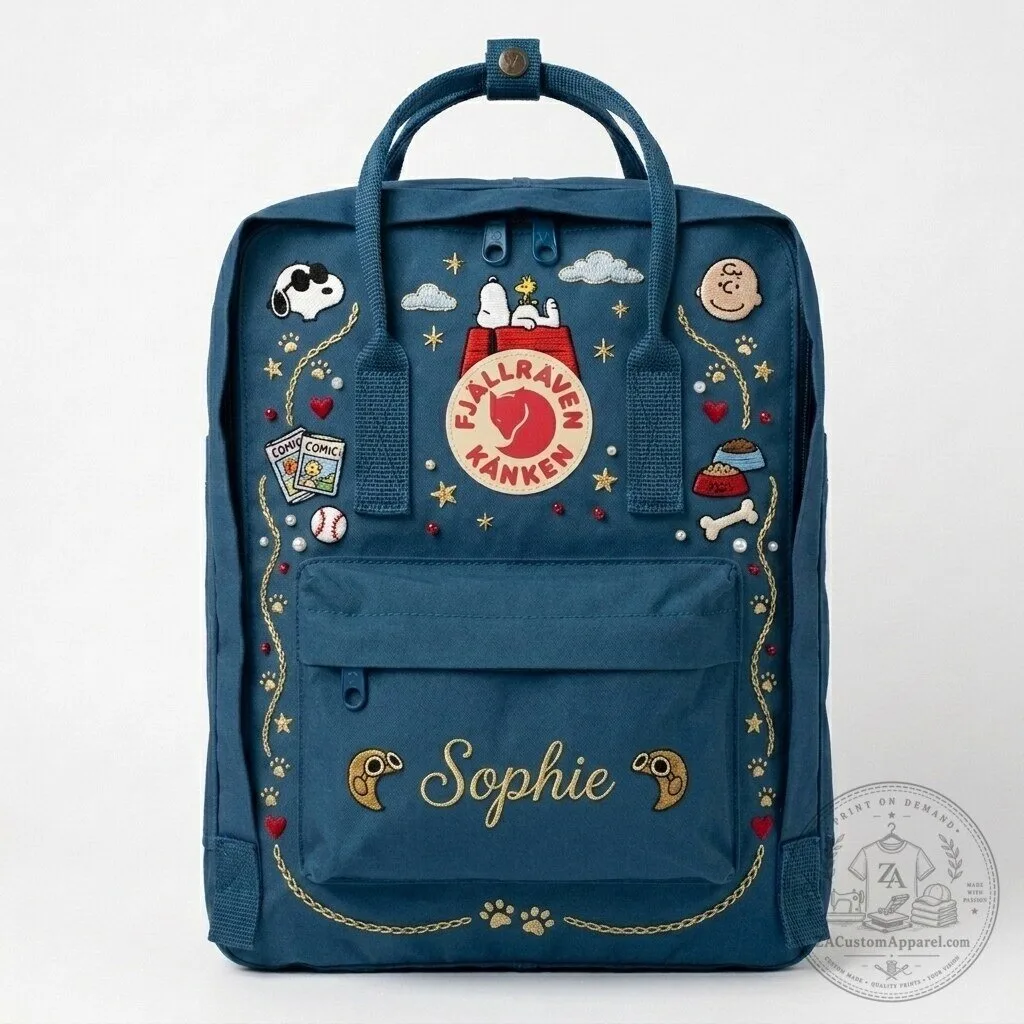 Snoopy Peanuts Cartoon Character Embroidered Fjallraven Kanken Backpack 7 Snoopy Peanuts Cartoon Character Embroidered Fjallraven Kanken Backpack