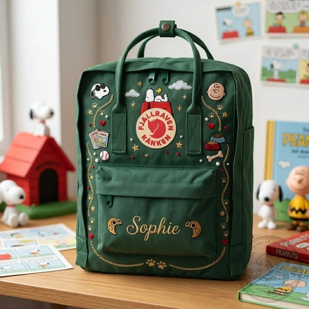 Snoopy Peanuts Cartoon Character Embroidered Fjallraven Kanken Backpack 8 Snoopy Peanuts Cartoon Character Embroidered Fjallraven Kanken Backpack