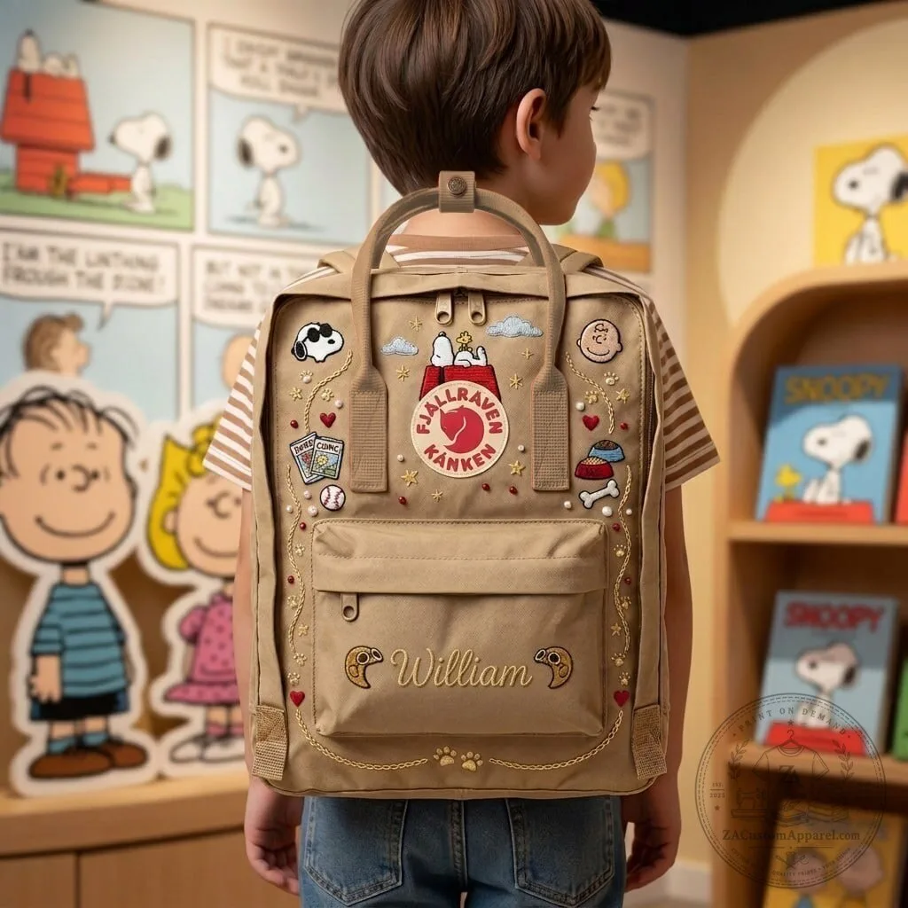 Snoopy Peanuts Cartoon Character Embroidered Fjallraven Kanken Backpack 9 Snoopy Peanuts Cartoon Character Embroidered Fjallraven Kanken Backpack