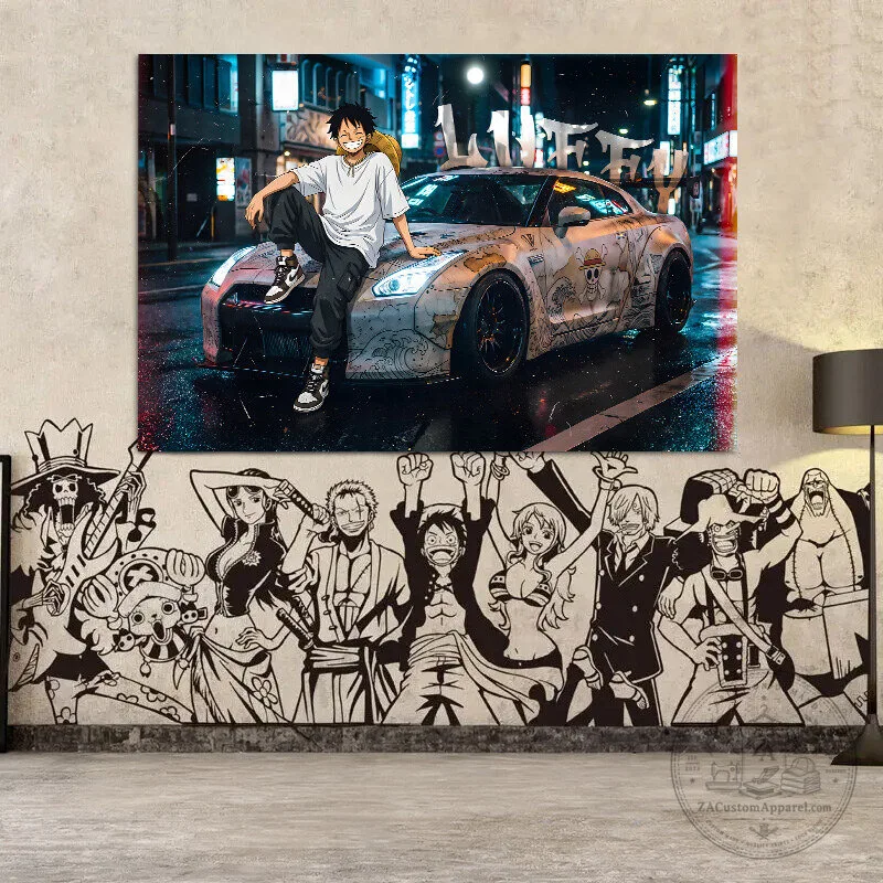 Monkey D. Luffy One Piece Anime Nissan GTR Car Night City Canvas Wall Art 3 Monkey D. Luffy One Piece Anime Nissan GTR Car Night City Canvas Wall Art