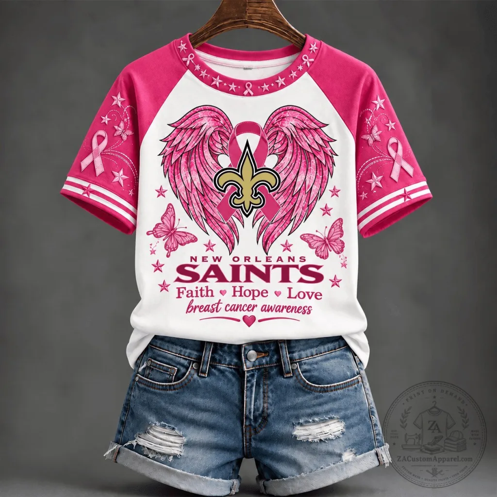 Breast Cancer Awareness T-Shirt with New Orleans Saints Faith, Hope, and Love Design 69 Breast Cancer Awareness T-Shirt with New Orleans Saints Faith, Hope, and Love Design