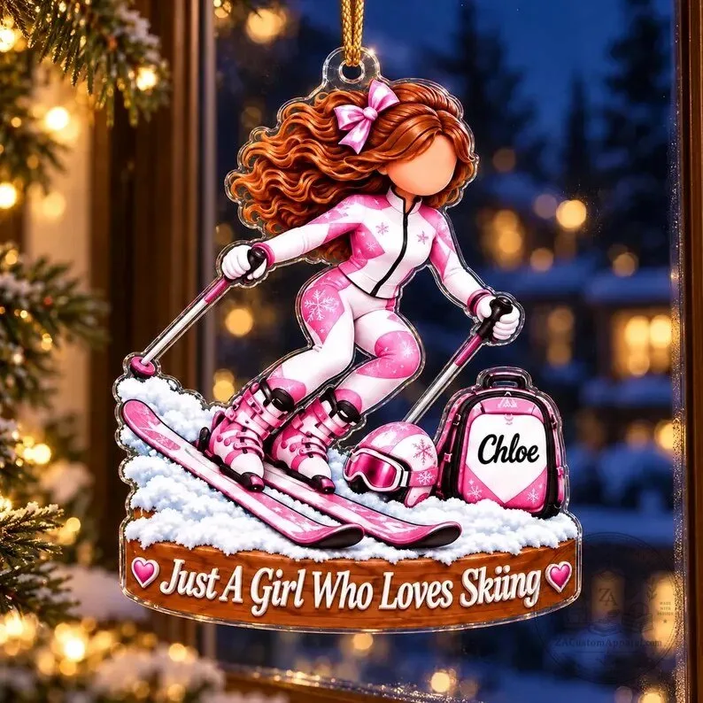 Personalized Ski Girl Ornament, Winter Sports Keepsake Gift for Her