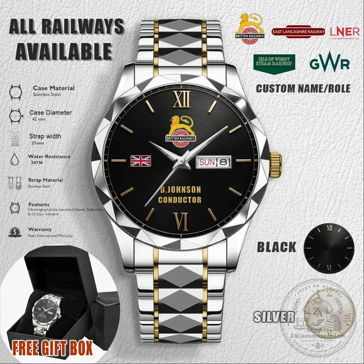 British Railways Stainless Steel Quartz Watch with Custom Name Engraving