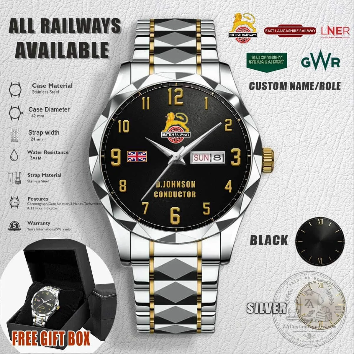 British Railways Stainless Steel Quartz Watch with Custom Name Engraving 6 British Railways Stainless Steel Quartz Watch with Custom Name Engraving