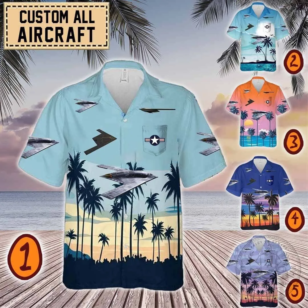 B-21 Raider Stealth Bomber Aircraft Palm Tree Beach Hawaiian Shirt