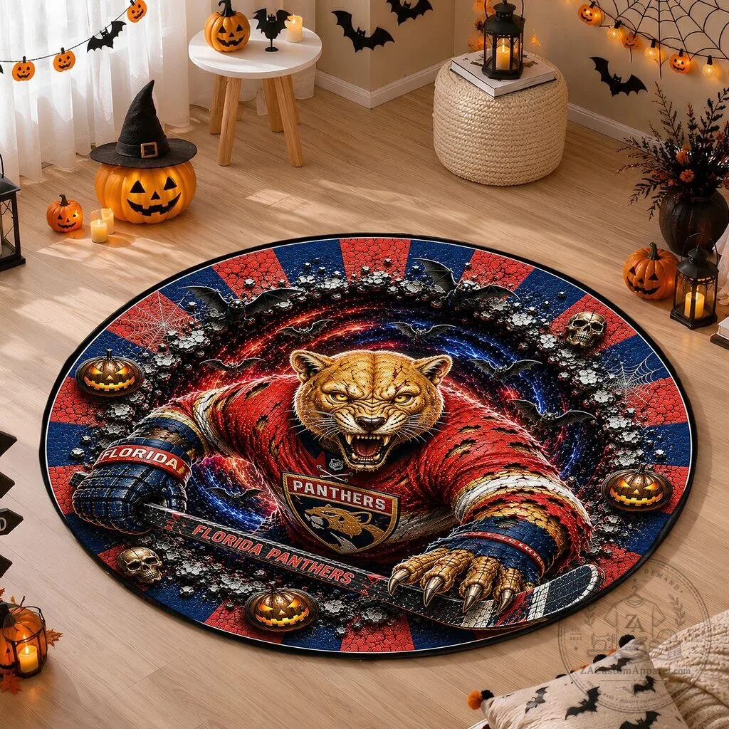 Florida Panthers Halloween Round Quilted Rug for Home Decor