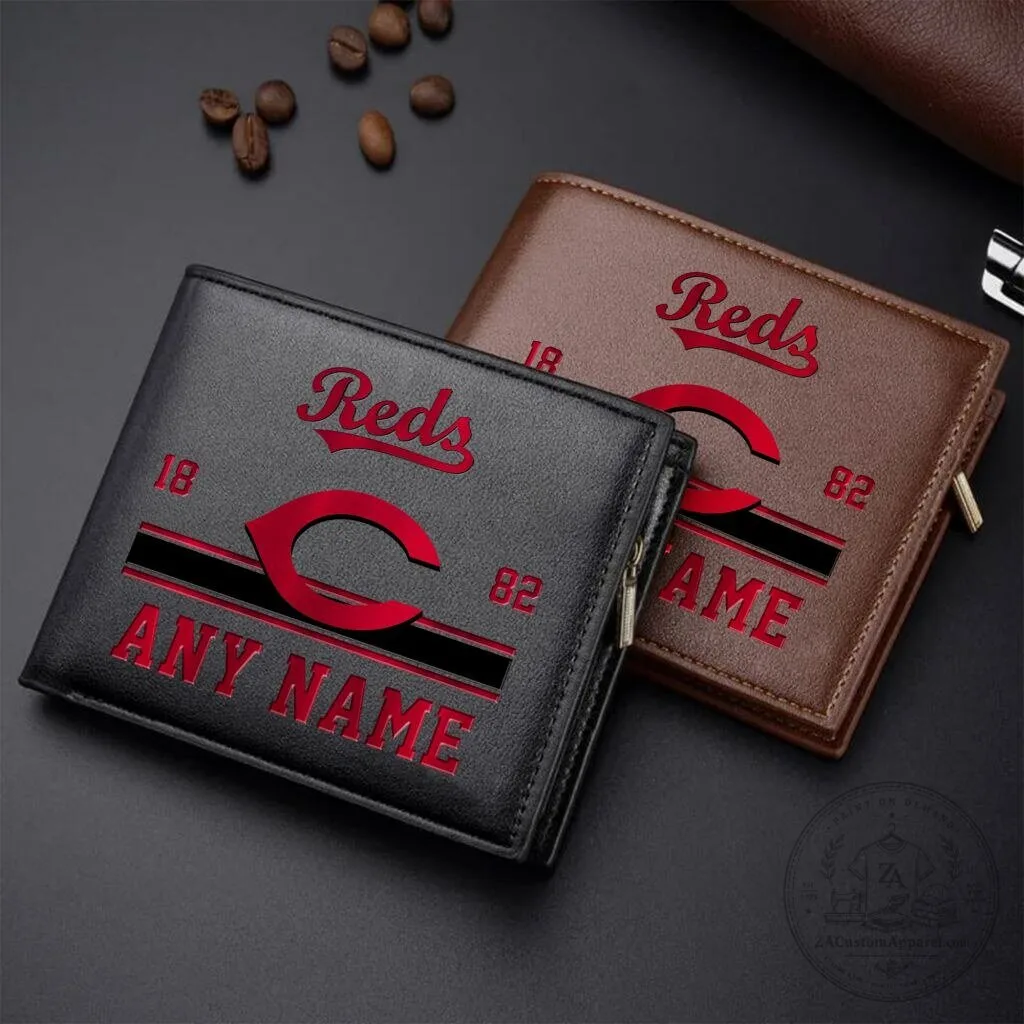 Cincinnati Reds Personalized Name Leather Wallet