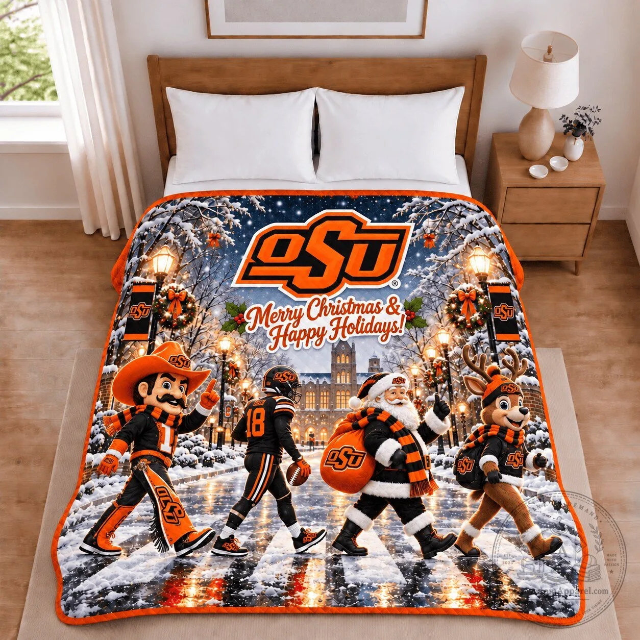 Oklahoma State Cowboys Christmas Holiday Merry Christmas and Happy Holidays Blanket