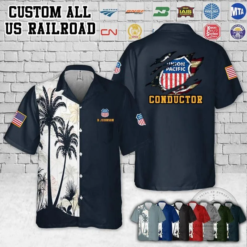 Union Pacific Railroad Conductor Palm Tree Hawaiian Shirt