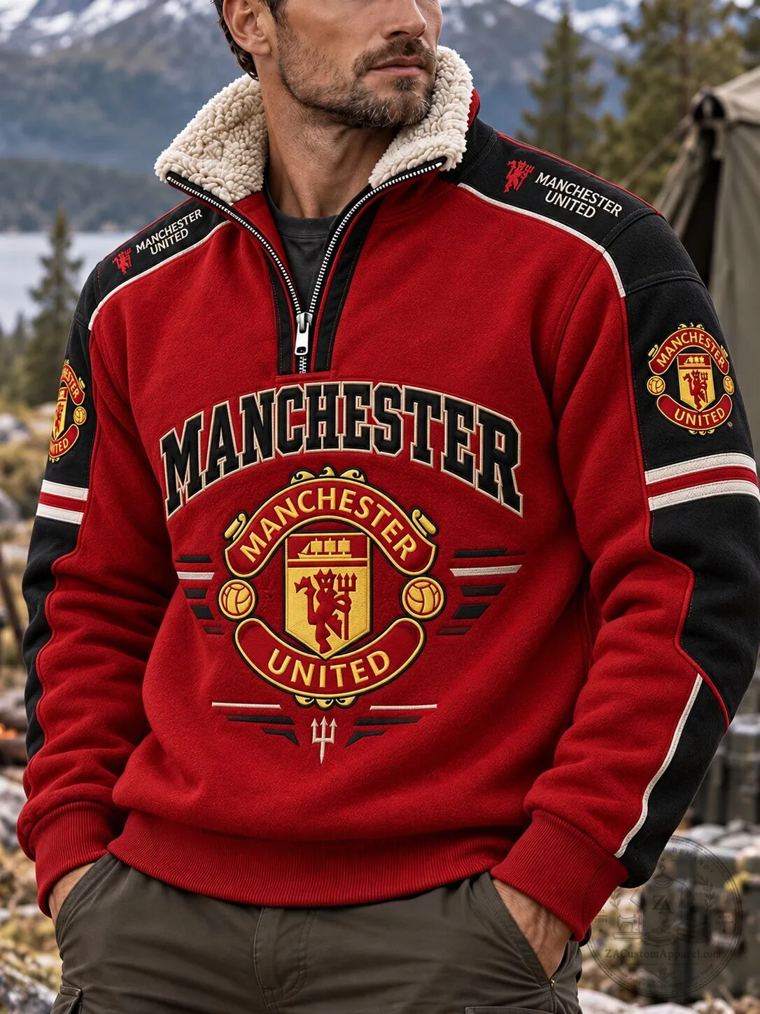 Manchester United Football Club Red Half-Zip Fleece Pullover Sweatshirt For Men 1 Manchester United Football Club Red Half-Zip Fleece Pullover Sweatshirt For Men