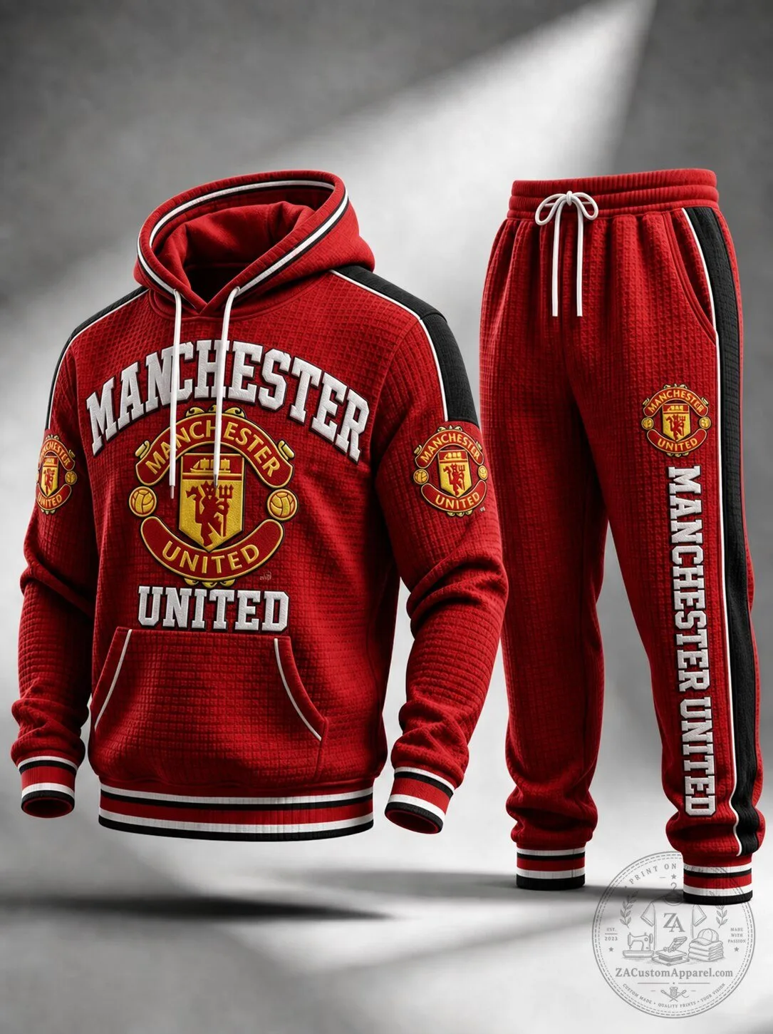 Manchester United Football Club Red Textured Hoodie and Sweatpants Tracksuit 1 Manchester United Football Club Red Textured Hoodie and Sweatpants Tracksuit