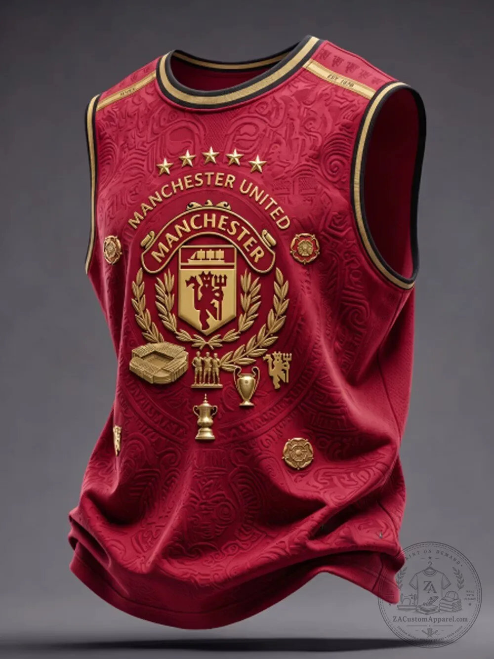 Manchester United Football Club Red Gold Crest Emblem Soccer Jersey