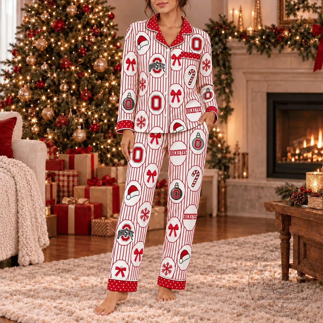 Ohio State Buckeyes Christmas Holiday Pajamas Set for Women