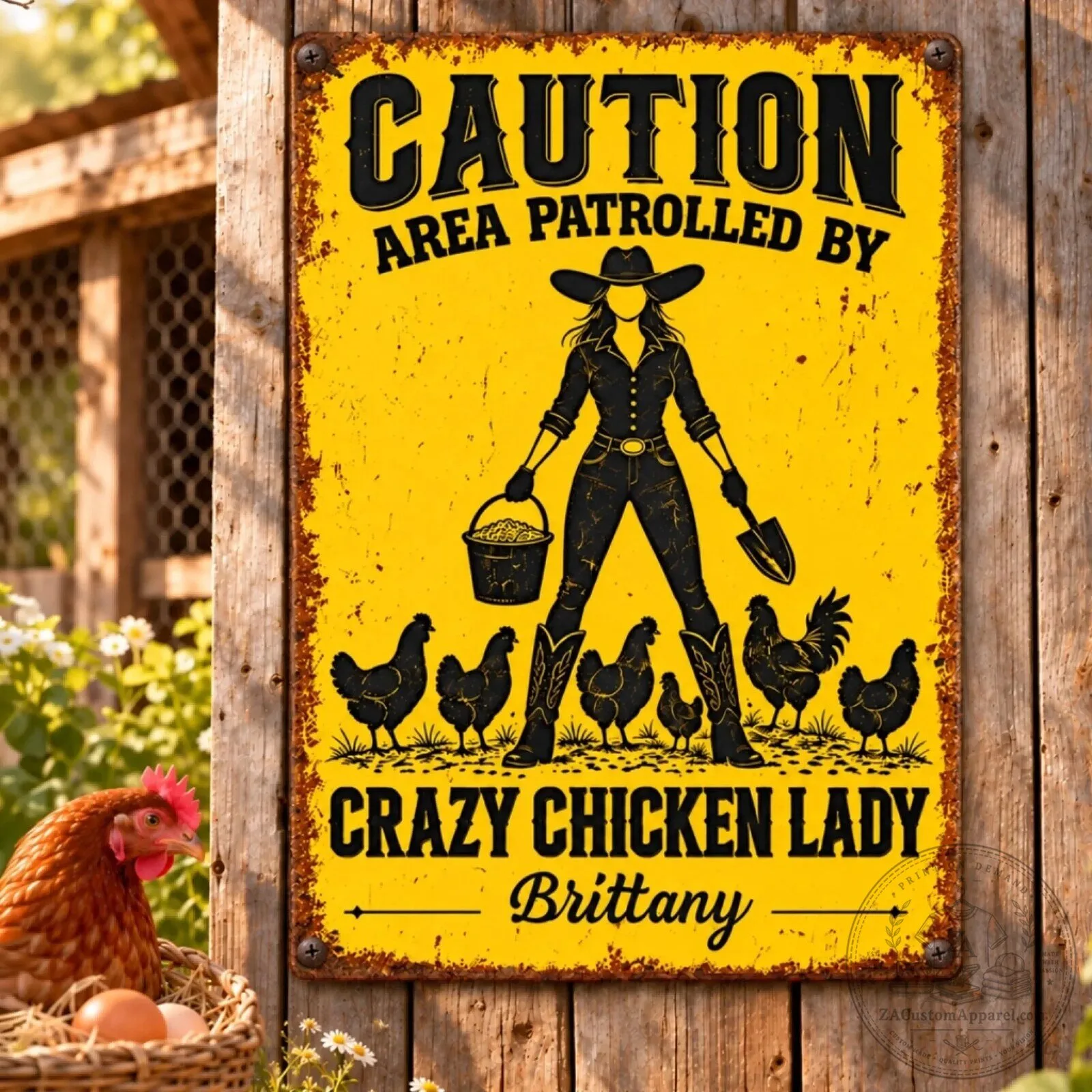 Personalized Crazy Chicken Lady Caution Area Patrolled by Metal Sign 5 Personalized Crazy Chicken Lady Caution Area Patrolled by Metal Sign