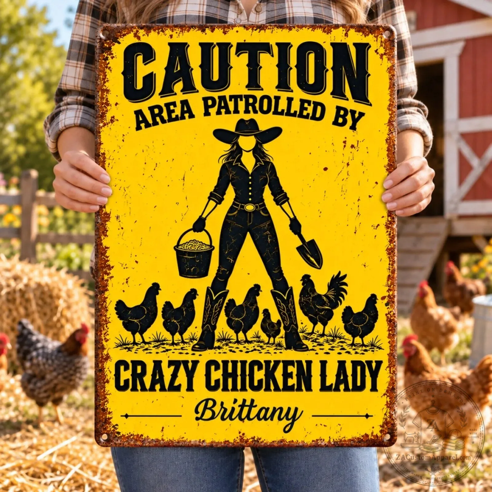 Personalized Crazy Chicken Lady Caution Area Patrolled by Metal Sign 7 Personalized Crazy Chicken Lady Caution Area Patrolled by Metal Sign