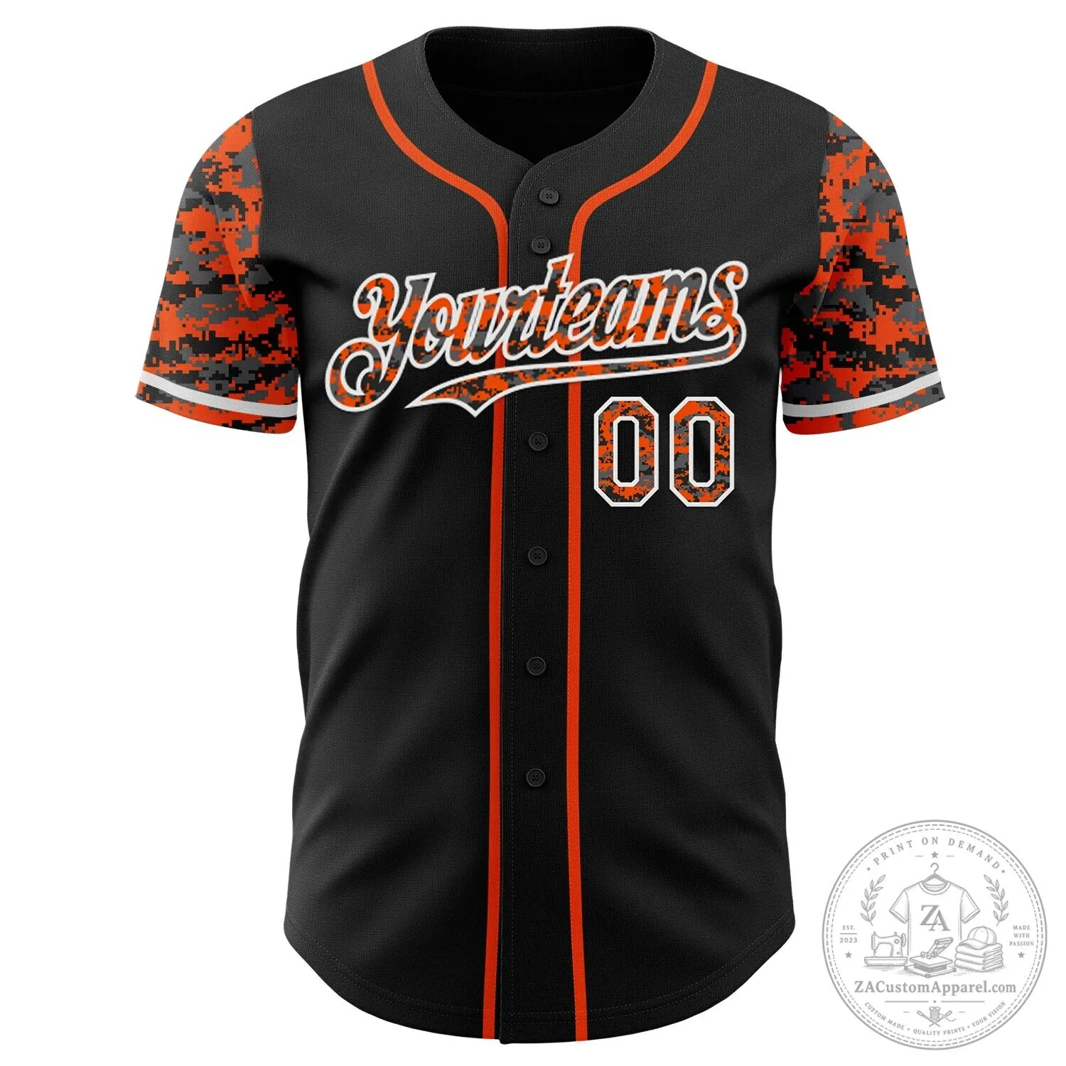 Custom Black Orange White Digital Camouflage Two Tone Baseball Jersey 6 Custom Black Orange White Digital Camouflage Two Tone Baseball Jersey