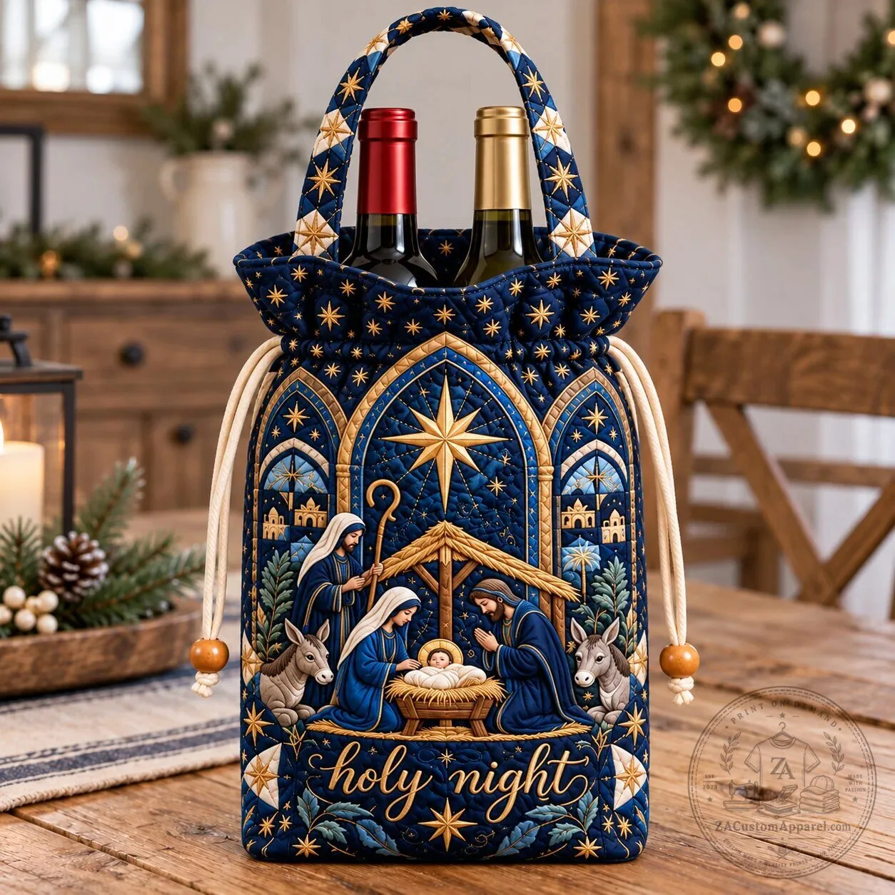 Holy Night Quilted Christmas Nativity Scene Wine Bottle Carrier Bag 6 Holy Night Quilted Christmas Nativity Scene Wine Bottle Carrier Bag