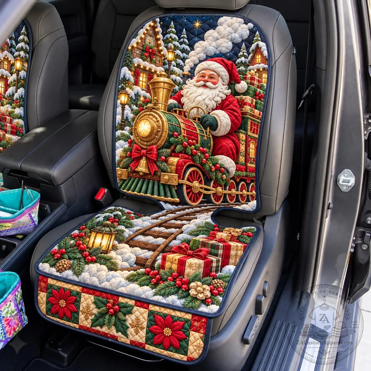 Santa Claus Christmas Train Quilted Car Seat Cover Protector