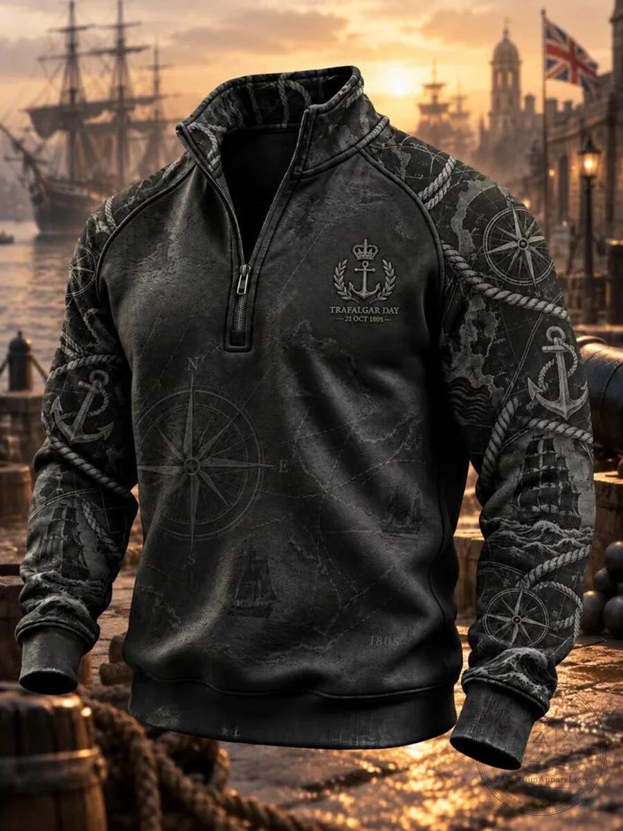 Trafalgar Day 1805 Nautical Compass Anchor Black Quarter Zip Pullover Hoodie 1 Trafalgar Day 1805 Nautical Compass Anchor Black Quarter Zip Pullover Hoodie