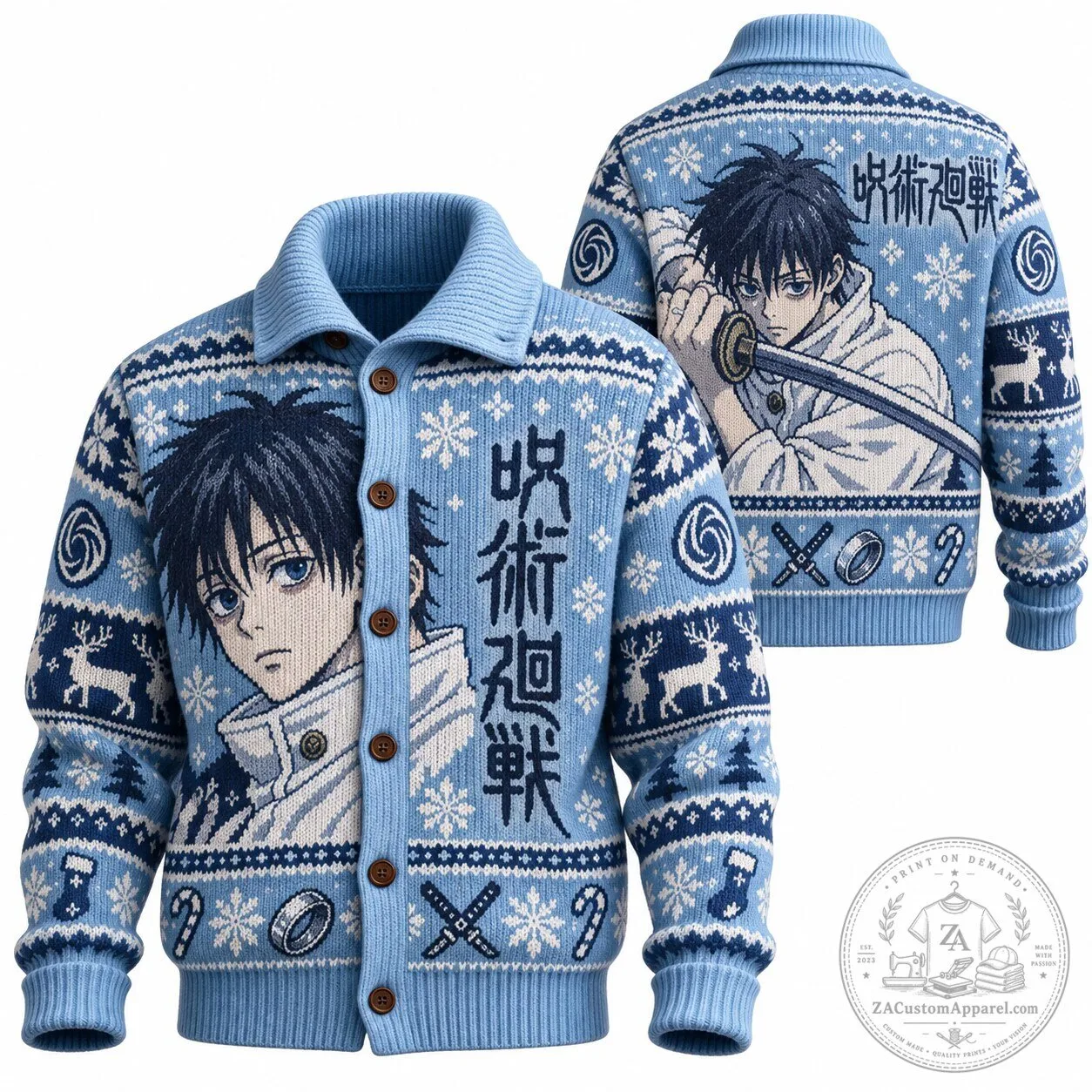 Jujutsu Kaisen Megumi Fushiguro Anime Christmas Ugly Sweater Cardigan