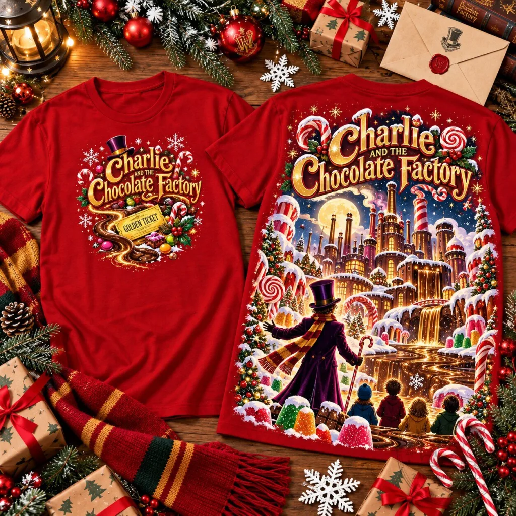 Charlie and the Chocolate Factory Christmas Golden Ticket Candy Land T-Shirt Charlie and the Chocolate Factory Christmas Golden Ticket Candy Land T-Shirt