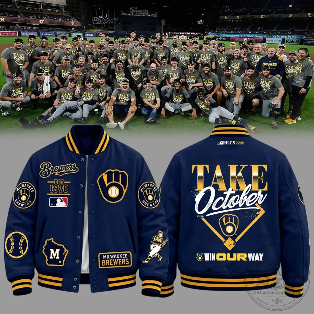 Milwaukee Brewers Baseball 2026 MLB Division Series Champions Take October Jacket 59 Milwaukee Brewers Baseball 2026 MLB Division Series Champions Take October Jacket