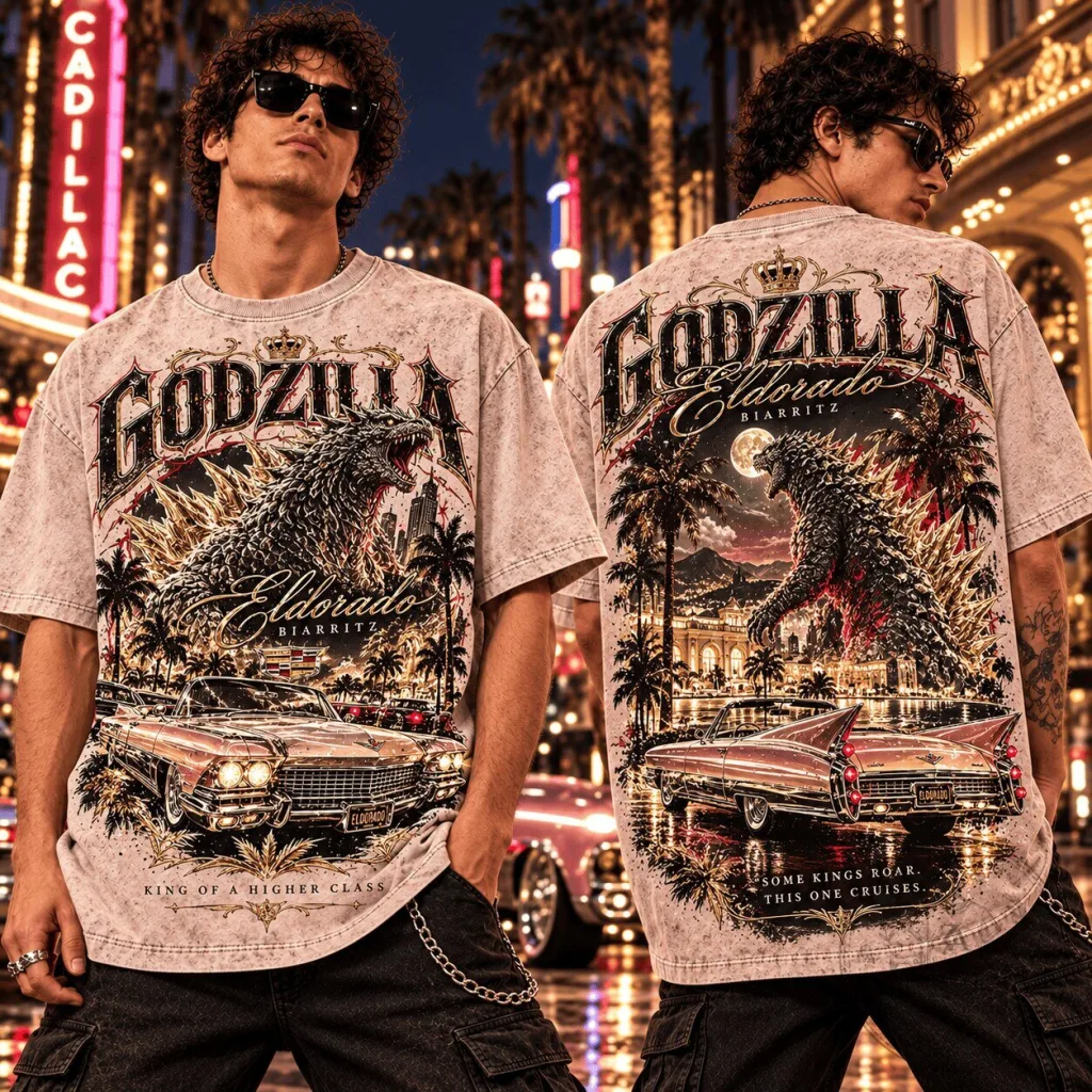 Godzilla Cadillac Eldorado Biarritz Vintage Luxury Royal Sunset T-Shirt Godzilla Cadillac Eldorado Biarritz Vintage Luxury Royal Sunset T-Shirt