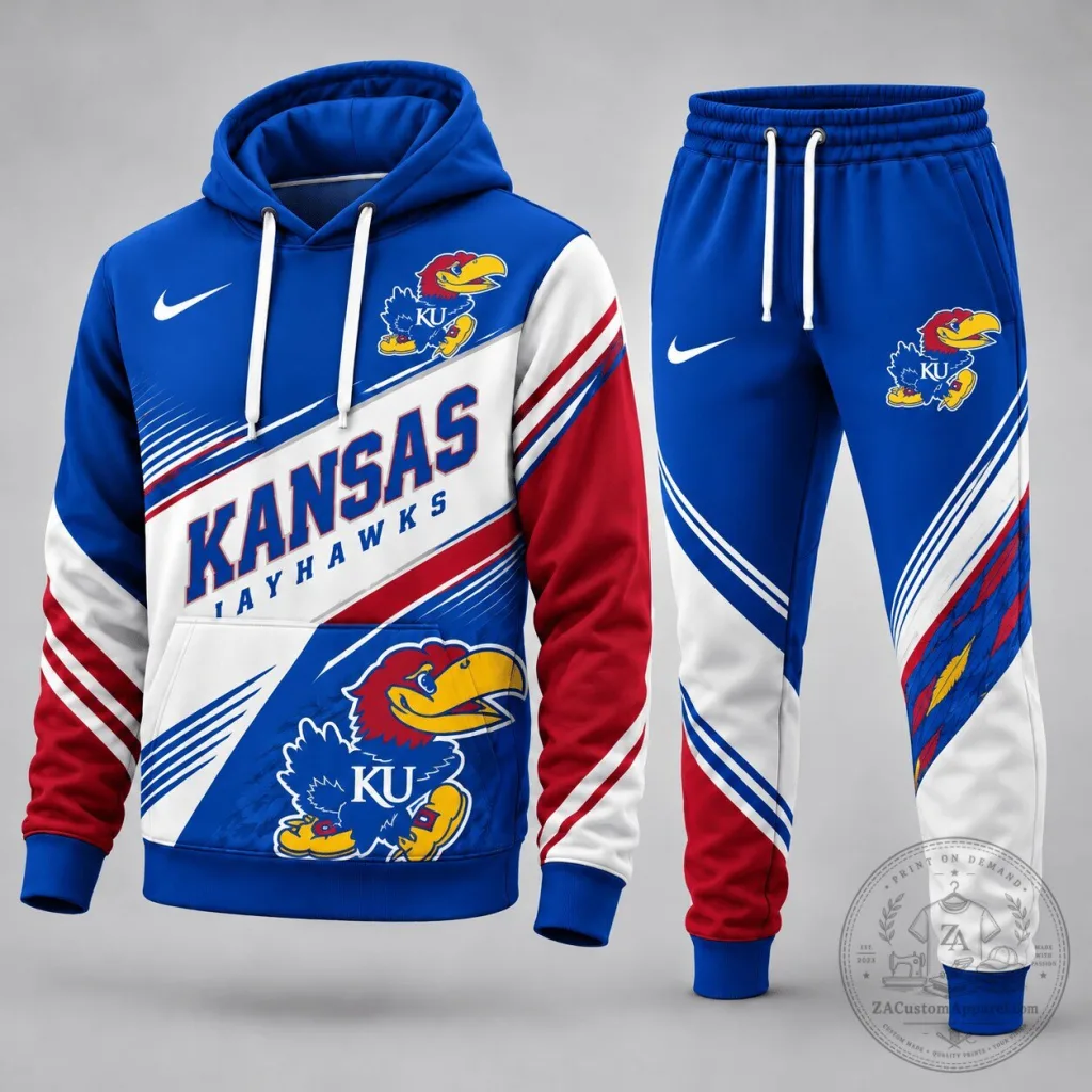 Kansas Jayhawks NCAA Basketball Team Blue White Red Fan Hoodie Kansas Jayhawks NCAA Basketball Team Blue White Red Fan Hoodie