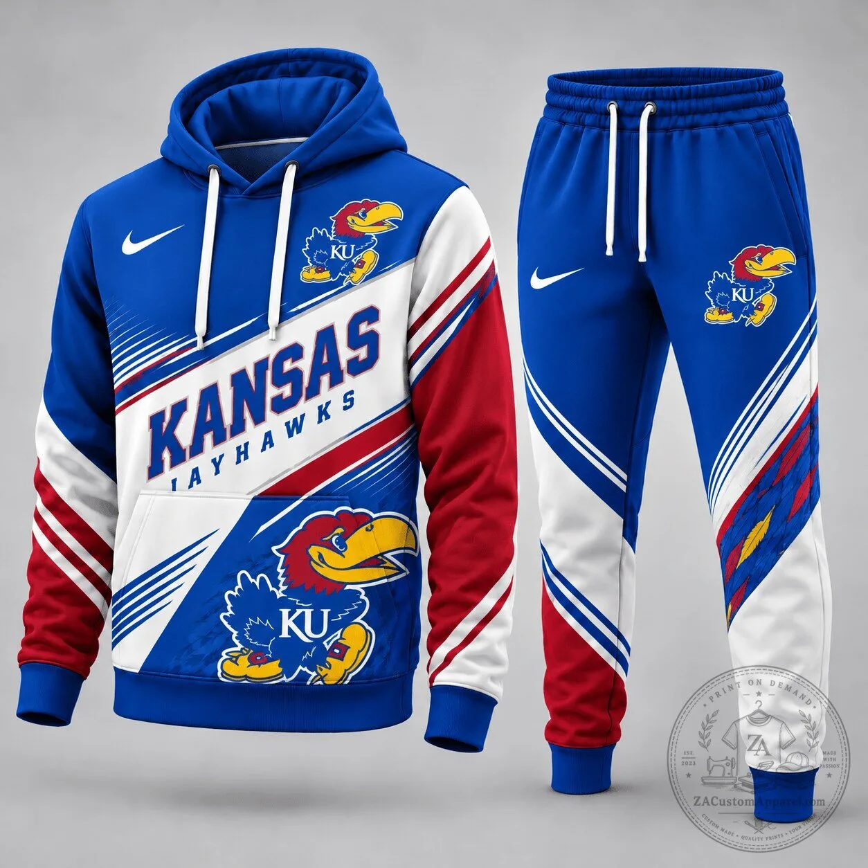 Kansas Jayhawks NCAA Basketball Team Blue White Red Fan Hoodie