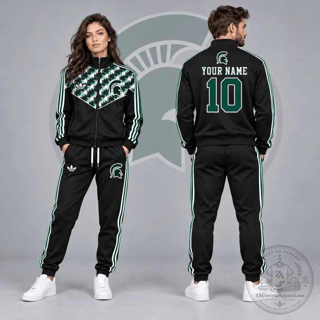 Michigan State Spartans Personalized Full-Zip Tracksuit Jacket and Joggers Set Michigan State Spartans Personalized Full-Zip Tracksuit Jacket and Joggers Set