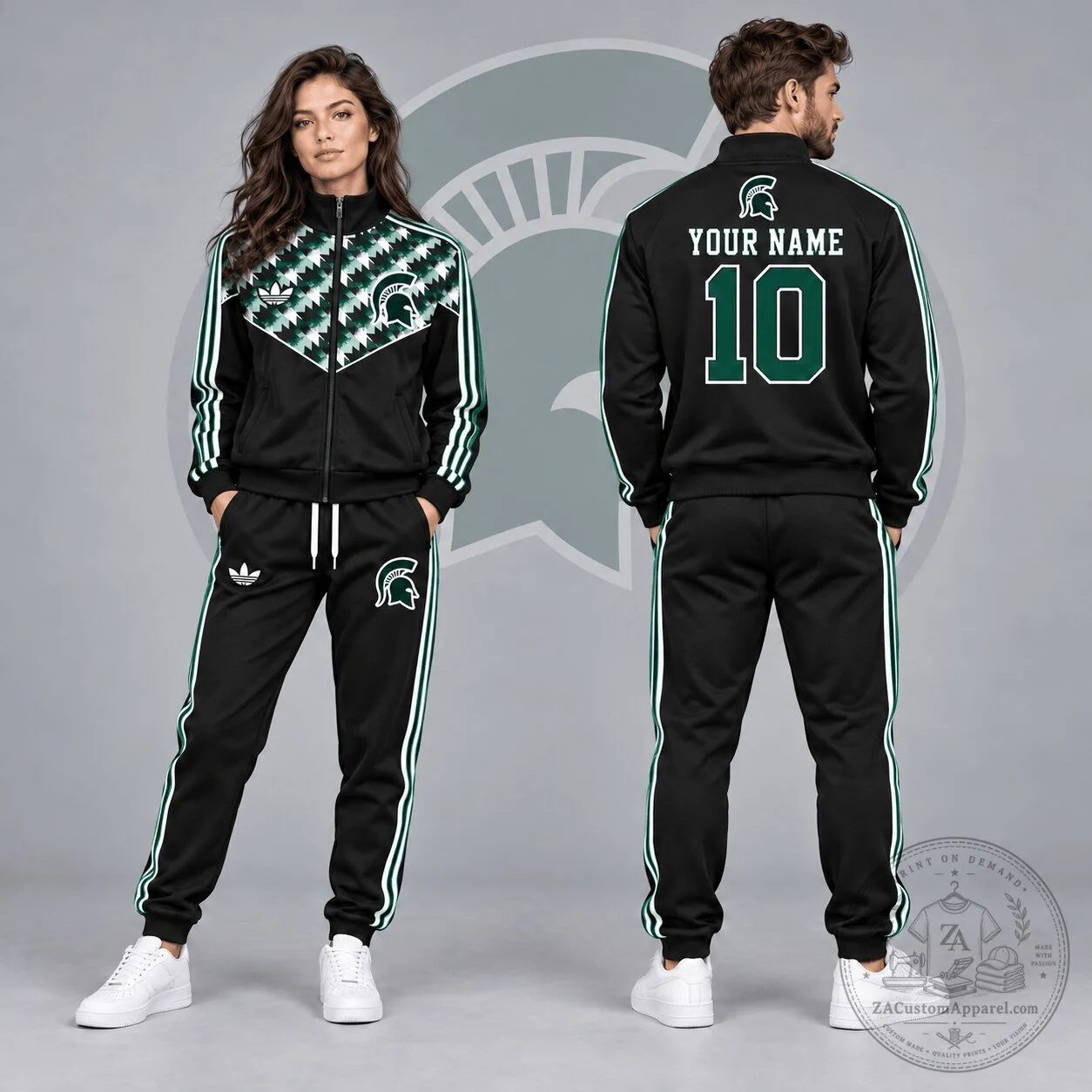 Michigan State Spartans Personalized Full-Zip Tracksuit Jacket and Joggers Set 1 Michigan State Spartans Personalized Full-Zip Tracksuit Jacket and Joggers Set