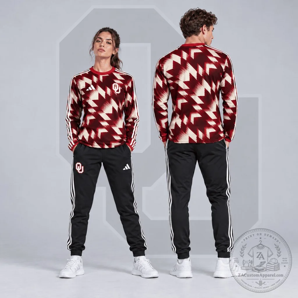 Oklahoma Sooners Dynamic Geometric Pattern Long Sleeve Shirt and Jogger Set Oklahoma Sooners Dynamic Geometric Pattern Long Sleeve Shirt and Jogger Set