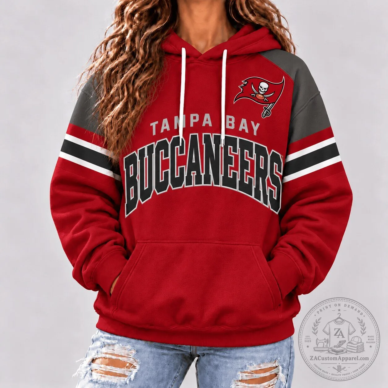 Tampa Bay Buccaneers NFL Football Team Red Retro Varsity Stripe Hoodie 1 Tampa Bay Buccaneers NFL Football Team Red Retro Varsity Stripe Hoodie