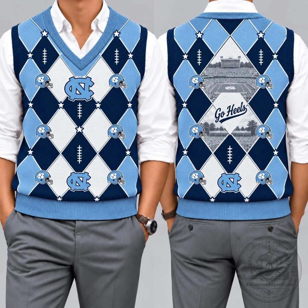 North Carolina Tar Heels Argyle Football Fan V-Neck Sleeveless Knit Vest North Carolina Tar Heels Argyle Football Fan V-Neck Sleeveless Knit Vest