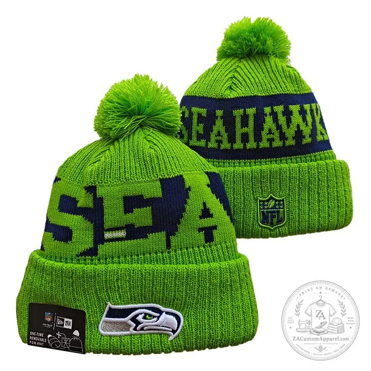 Seattle Seahawks NFL Football Team Green and Blue Knit Pom Beanie Cap Hat