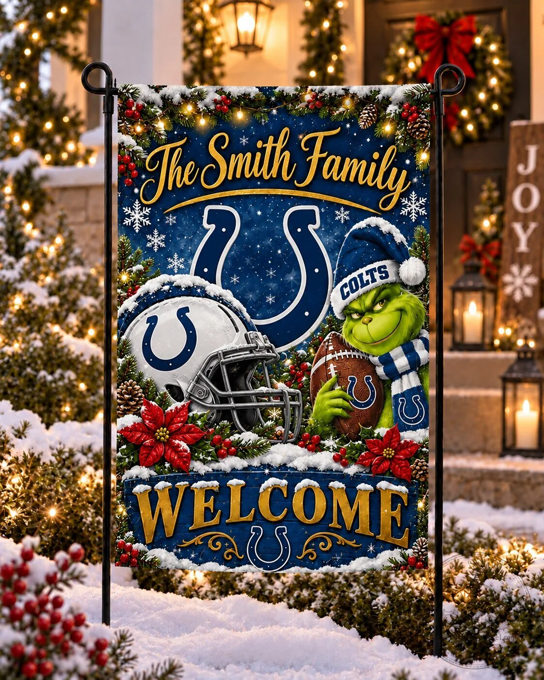 Indianapolis Colts Christmas Grinch Personalized Family Name Welcome Garden Flag