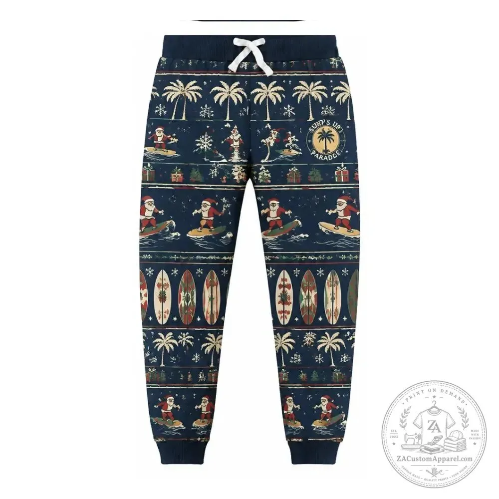Surfing Santa Claus Christmas Holiday Jogger Sweatpants
