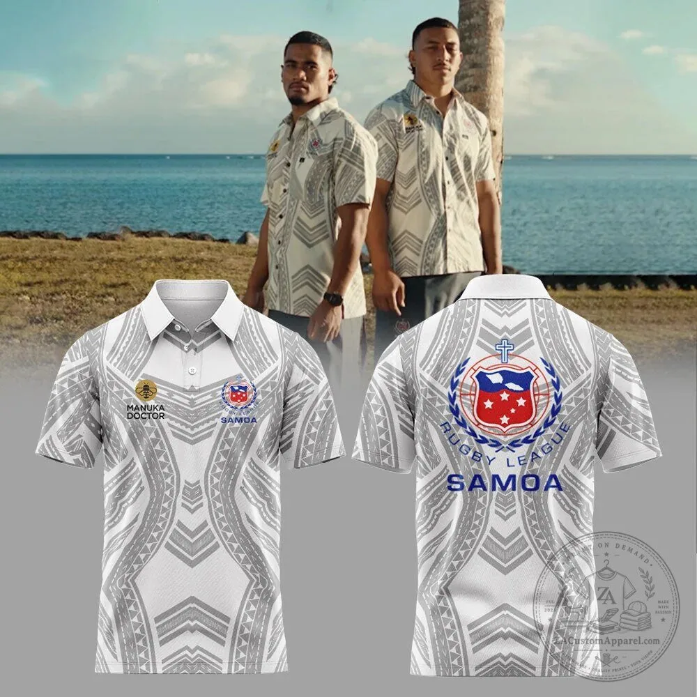 Toa Samoa Rugby League Team Geometric Pattern White Polo Shirt 2 Toa Samoa Rugby League Team Geometric Pattern White Polo Shirt