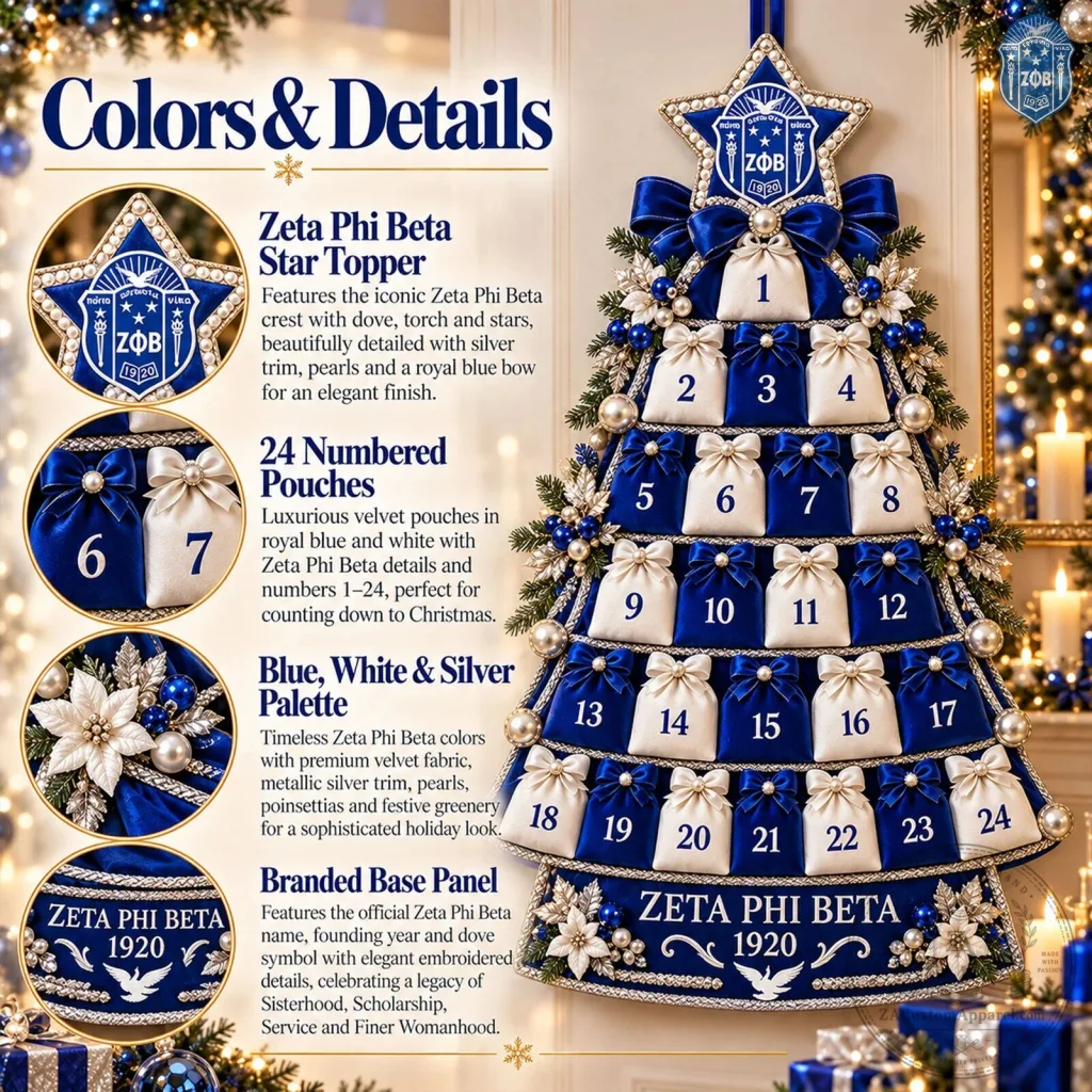 Zeta Phi Beta Sorority Christmas Tree Advent Calendar with 24 Pouches Zeta Phi Beta Sorority Christmas Tree Advent Calendar with 24 Pouches