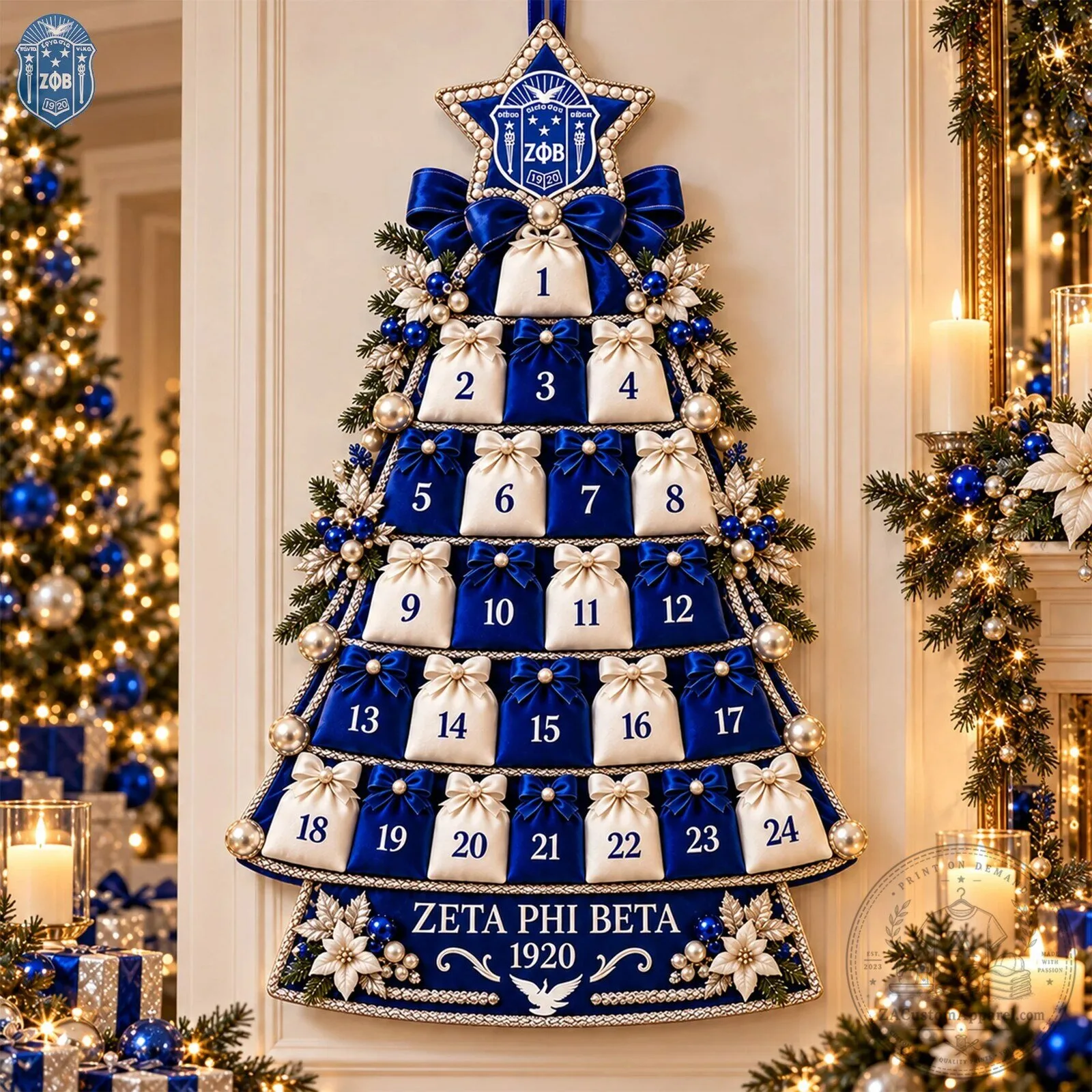Zeta Phi Beta Sorority Christmas Tree Advent Calendar with 24 Pouches 6 Zeta Phi Beta Sorority Christmas Tree Advent Calendar with 24 Pouches