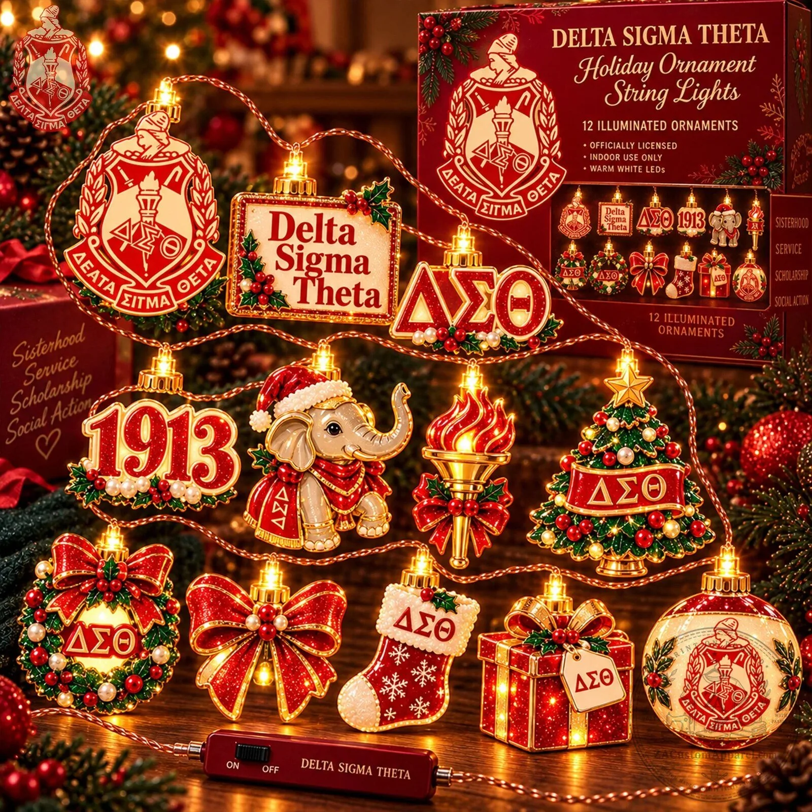 String Lights for Christmas Holiday Ornaments - Delta Sigma Theta Sorority