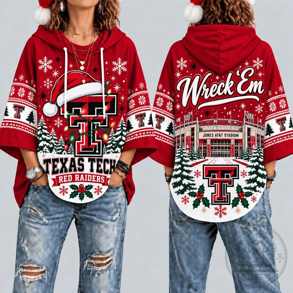 Texas Tech Red Raiders Christmas Santa Hat Snowflakes Hoodie Texas Tech Red Raiders Christmas Santa Hat Snowflakes Hoodie