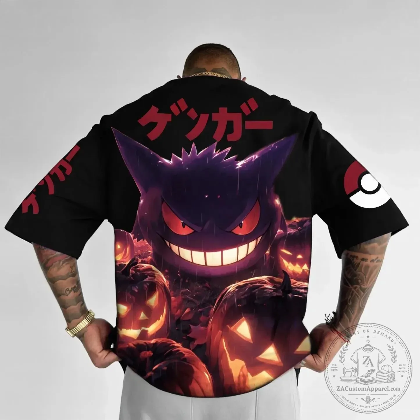 Pokemon Gengar Halloween Spooky Pumpkin Patch Black Hawaiian Shirt