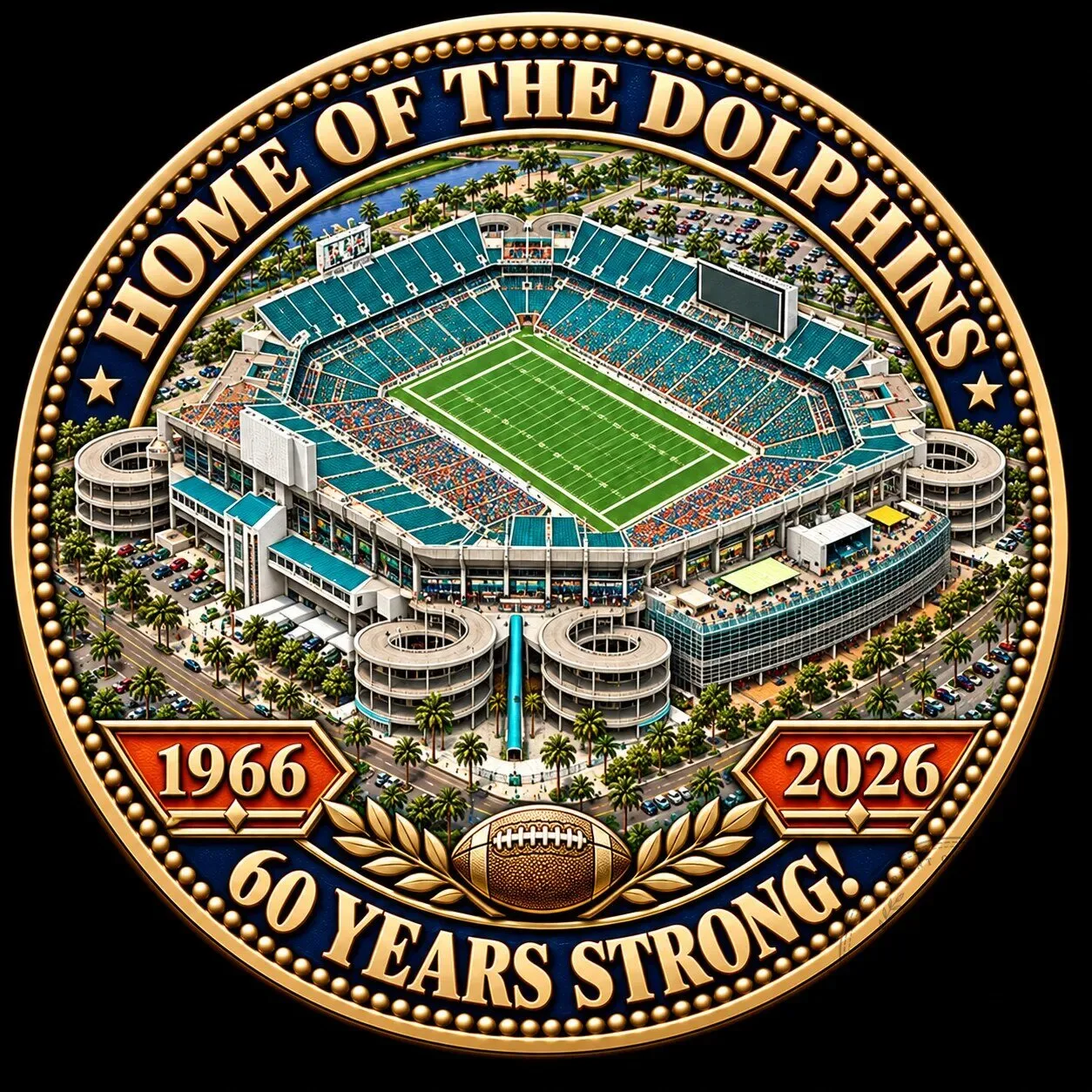 Miami Dolphins 60th Anniversary Hard Rock Stadium Commemorative Challenge Coin