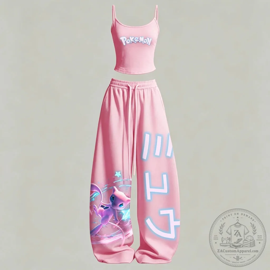 Pokemon Mew Japanese Text Pink Camisole and Sweatpants Set Pokemon Mew Japanese Text Pink Camisole and Sweatpants Set