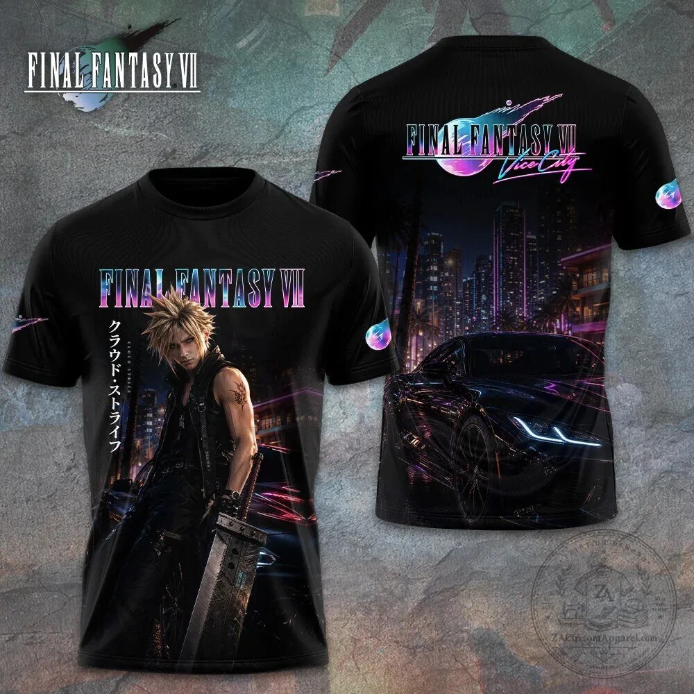 Final Fantasy VII Cloud Strife Vice City Black Video Game Graphic T-Shirt