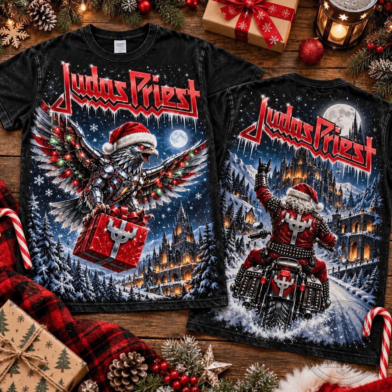 Judas Priest Santa Rider And Metal Eagle Christmas Holiday T-Shirt 1 Judas Priest Santa Rider And Metal Eagle Christmas Holiday T-Shirt