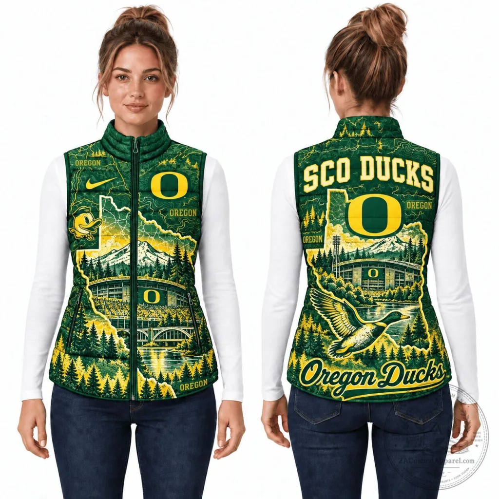 Oregon Ducks University of Oregon Football Team Puffer Vest Oregon Ducks University of Oregon Football Team Puffer Vest